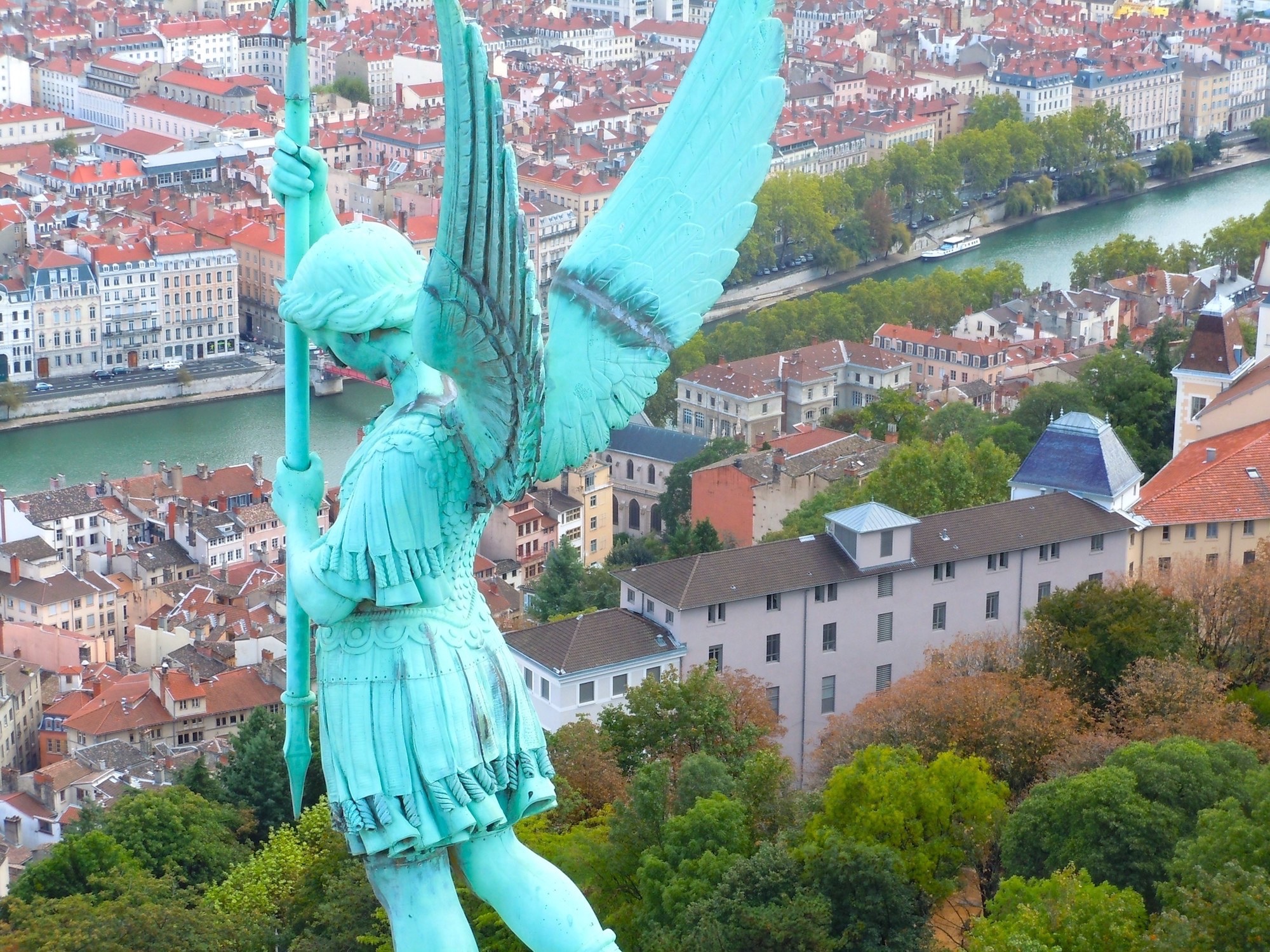 Angel overlooking Lyon from Fourviere Hill